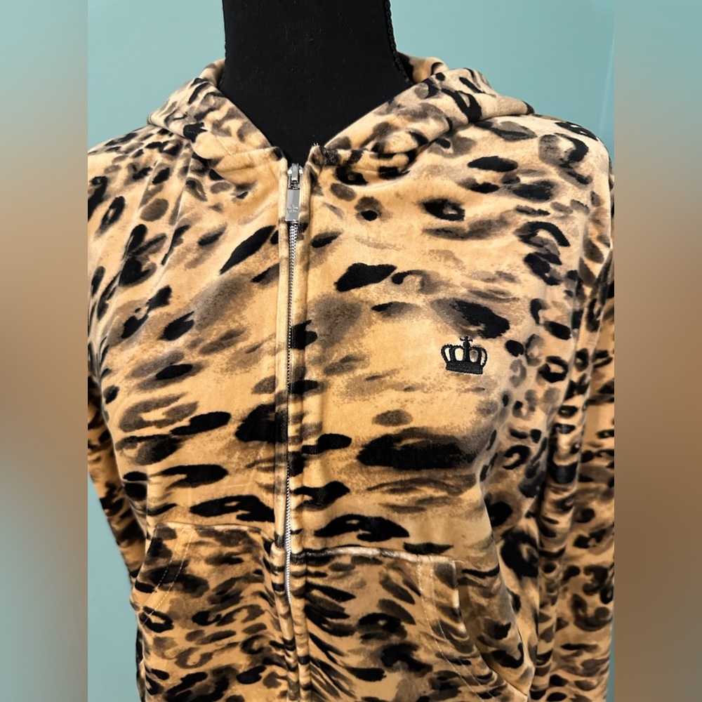 Juicy Couture Velour Velvet Cheetah Tracksuit Hoodie Size M